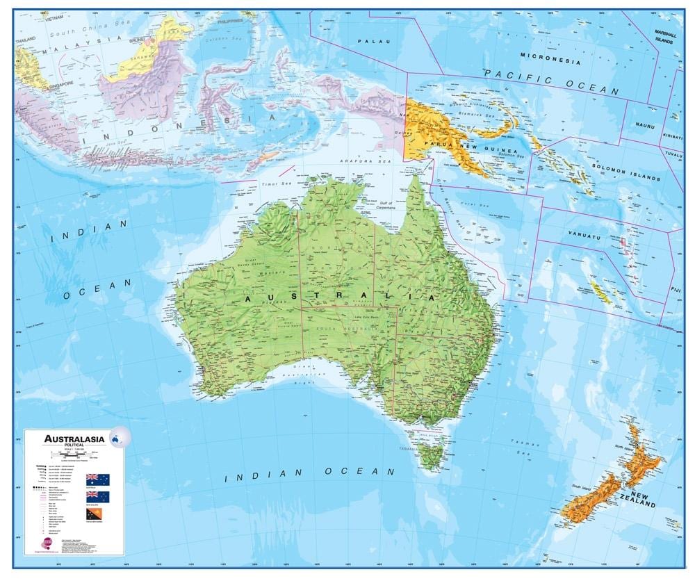 Mapa australia eta zeelanda berria fisikoa