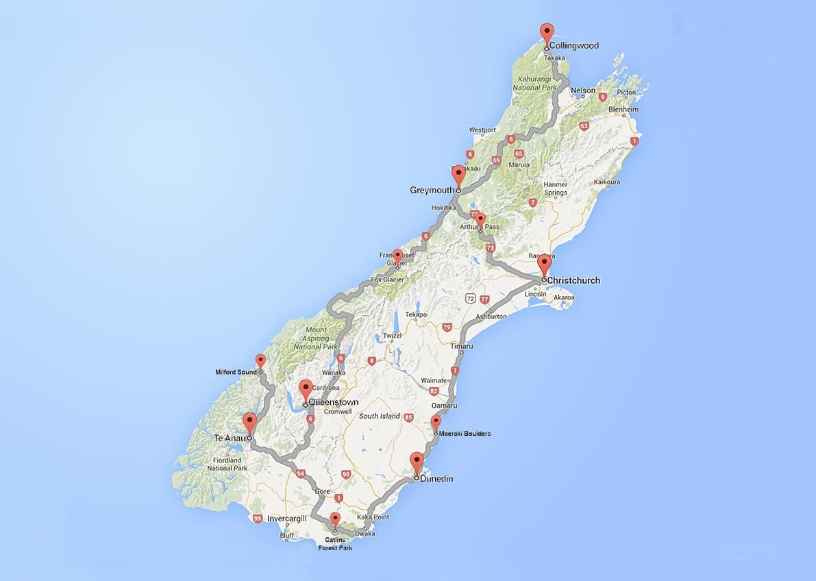 zehatza errepide mapa hego irla zeelanda berria