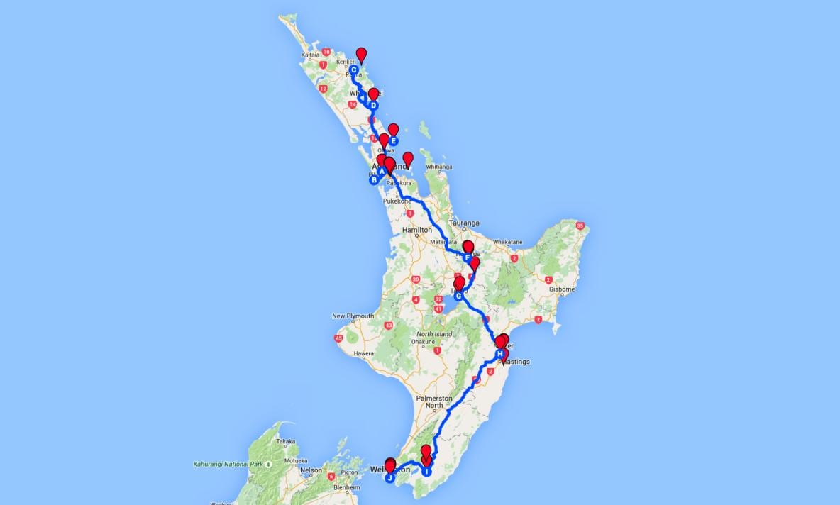 gidatzeko mapa zeelanda berriko north island