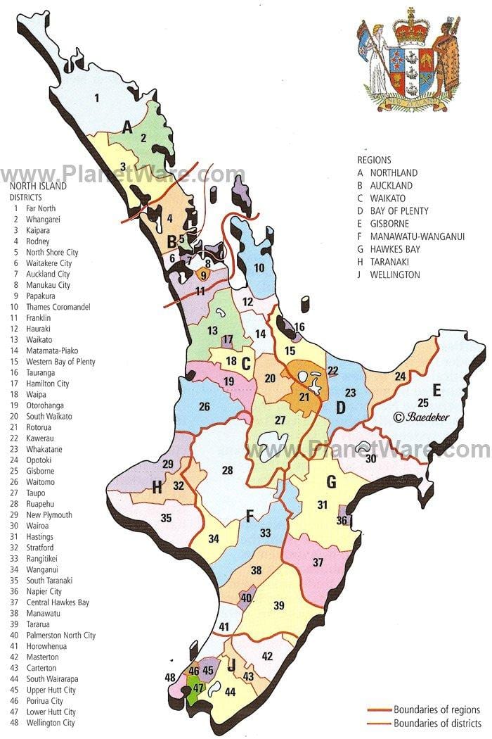 mapa zeelanda berriko north island eskualde eta auzoetan