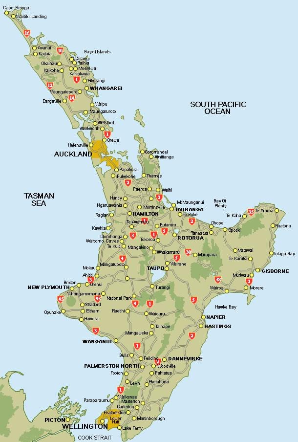 mapa central ipar irla zeelanda berria