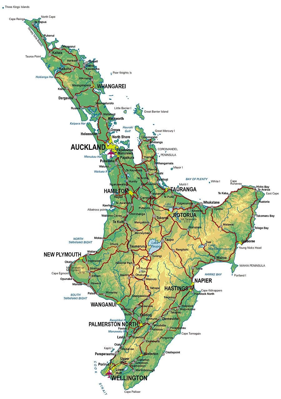 zeelanda berriko north island turismo-erakargarri mapa