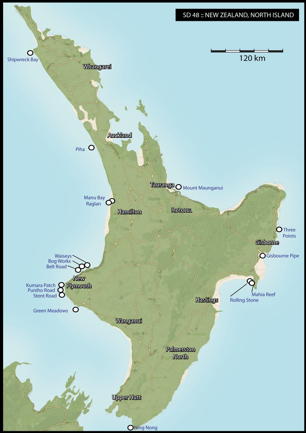 Mapa zeelanda berria surf