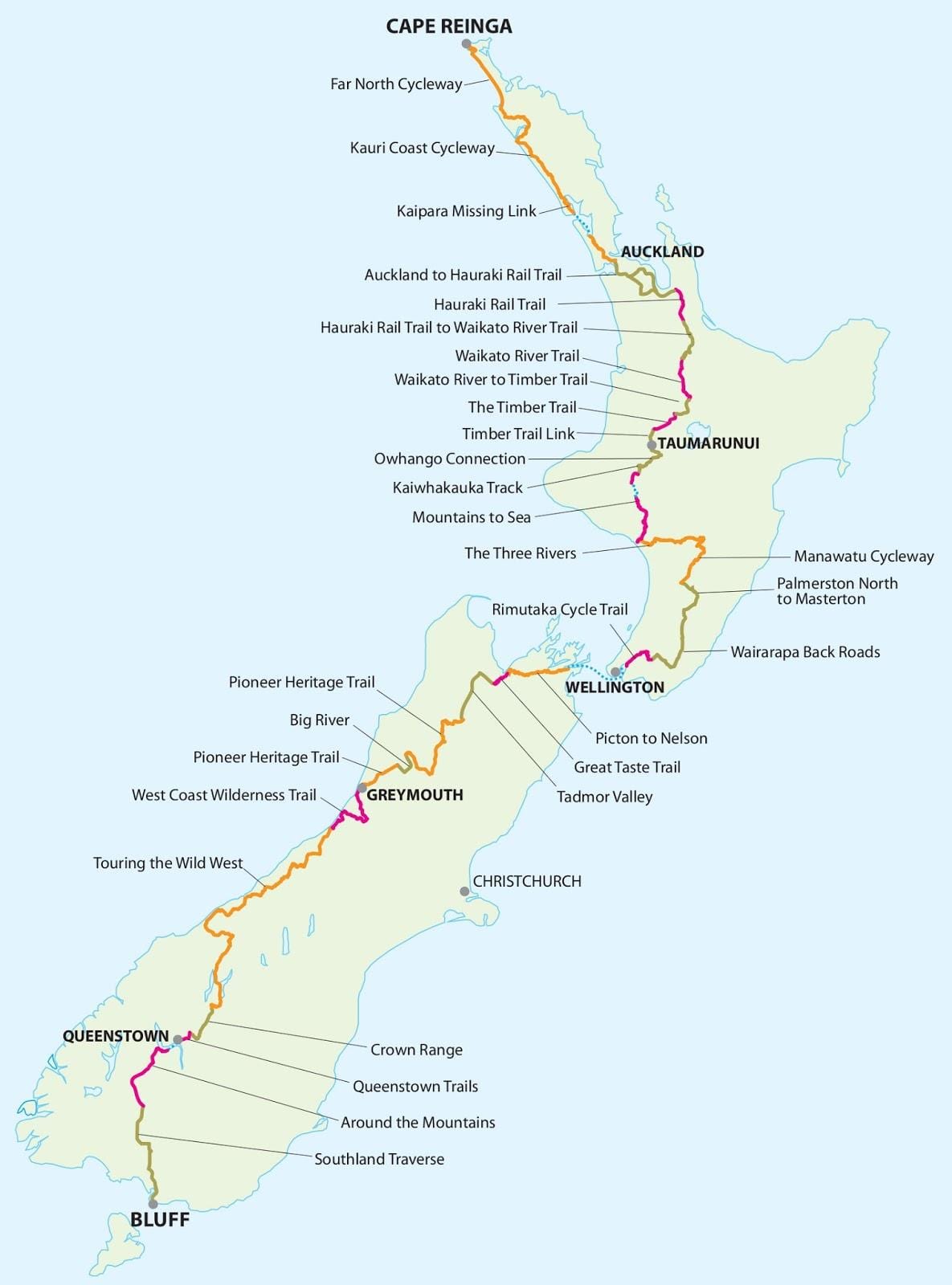 Mapa zeelanda berria zikloa trail