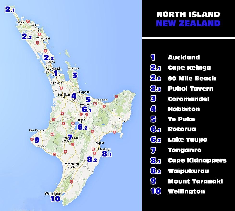 Mapa zeelanda berriko north island erakargarri