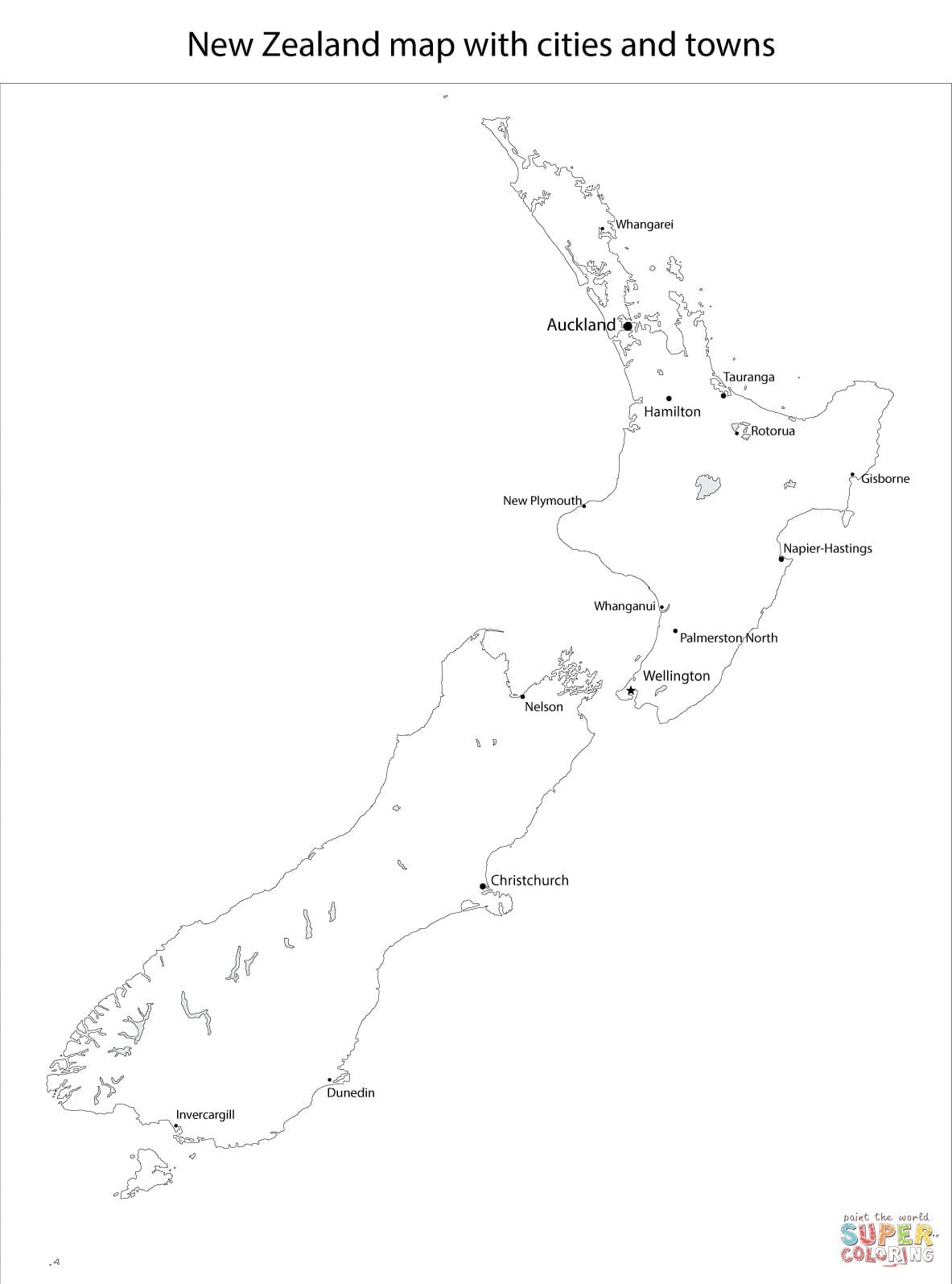 mapa zeelanda berria eta zuri-beltzean