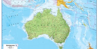 Mapa australia eta zeelanda berria fisikoa