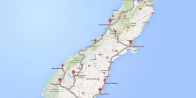 Zehatza errepide mapa hego irla zeelanda berria