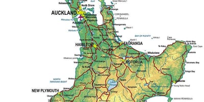 Zeelanda berriko north island turismo-erakargarri mapa