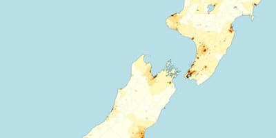 Zeelanda berria biztanleriaren dentsitatea mapa