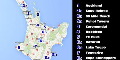 Mapa zeelanda berriko north island erakargarri